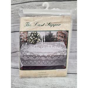Vintage THE LAST SUPPER White Lace Tablecloth NIP 60x104 NEW Beige